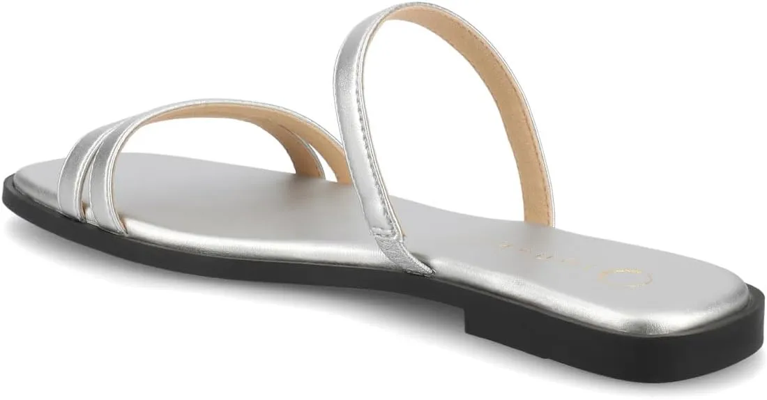 Journee Collection Womens Brisa Slip On Flat Sandals Multi Strap Cushioned Open Square Toe Spring Summer Shoe