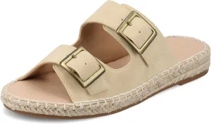 Journee Womens Slide On Sandal Cushioned Footbed Tresah Espadrille Open Toe Faux Leather Double Buckle