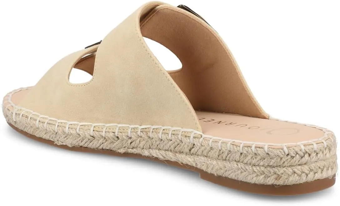 Journee Womens Slide On Sandal Cushioned Footbed Tresah Espadrille Open Toe Faux Leather Double Buckle