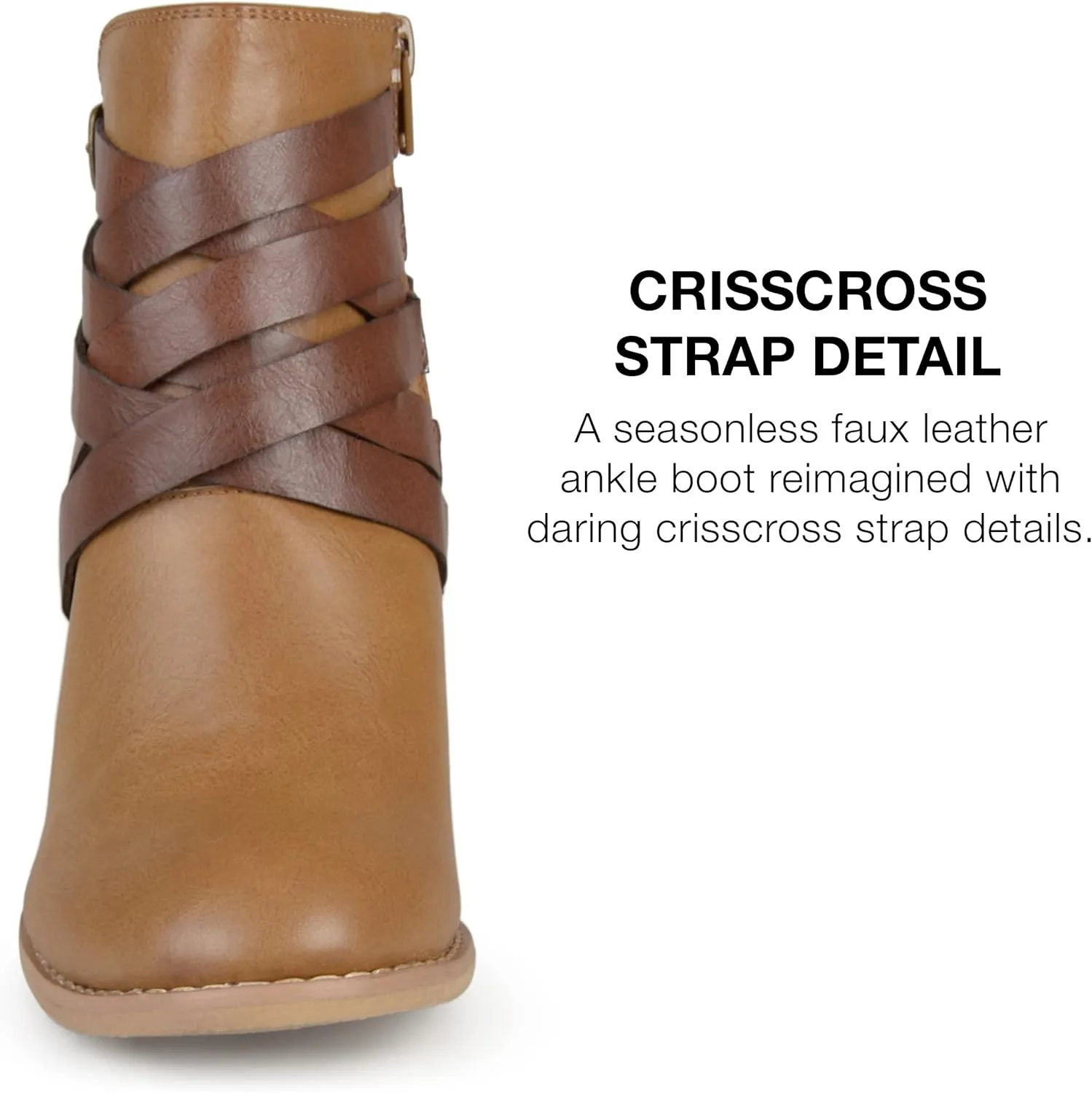 Journee Womens Strap Wide Width Inside Zip Stacked Heel Booties