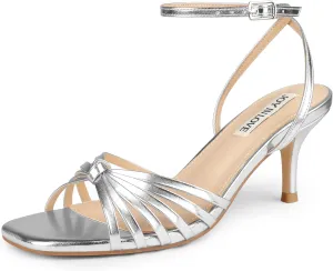 JOY IN LOVE Women's Kitten Low Strappy Heels Ankle Strap Heeled Sandals