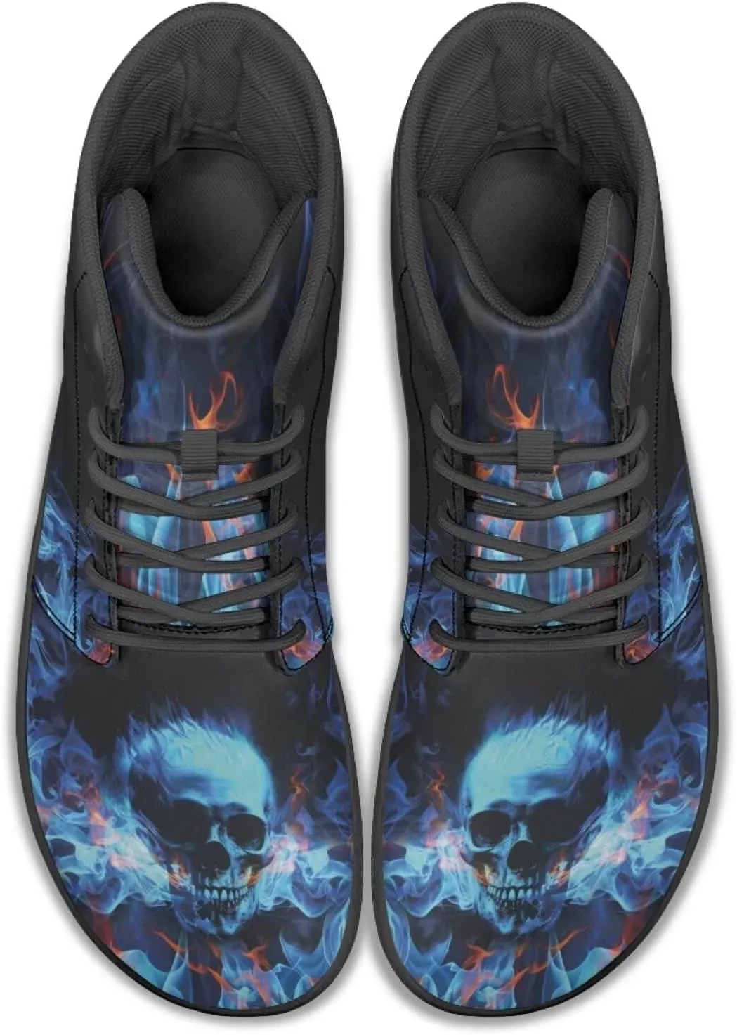 JoyLamoria Skull Platform Sneakers Casual Hi Sneakers Lace up High Top Shoes Hip Hop Gothic Leather Shoes,Black