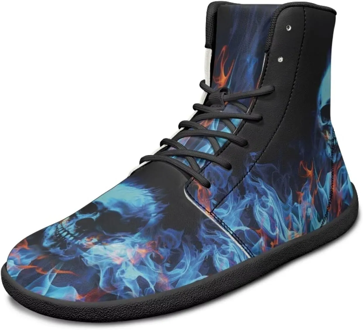 JoyLamoria Skull Platform Sneakers Casual Hi Sneakers Lace up High Top Shoes Hip Hop Gothic Leather Shoes,Black
