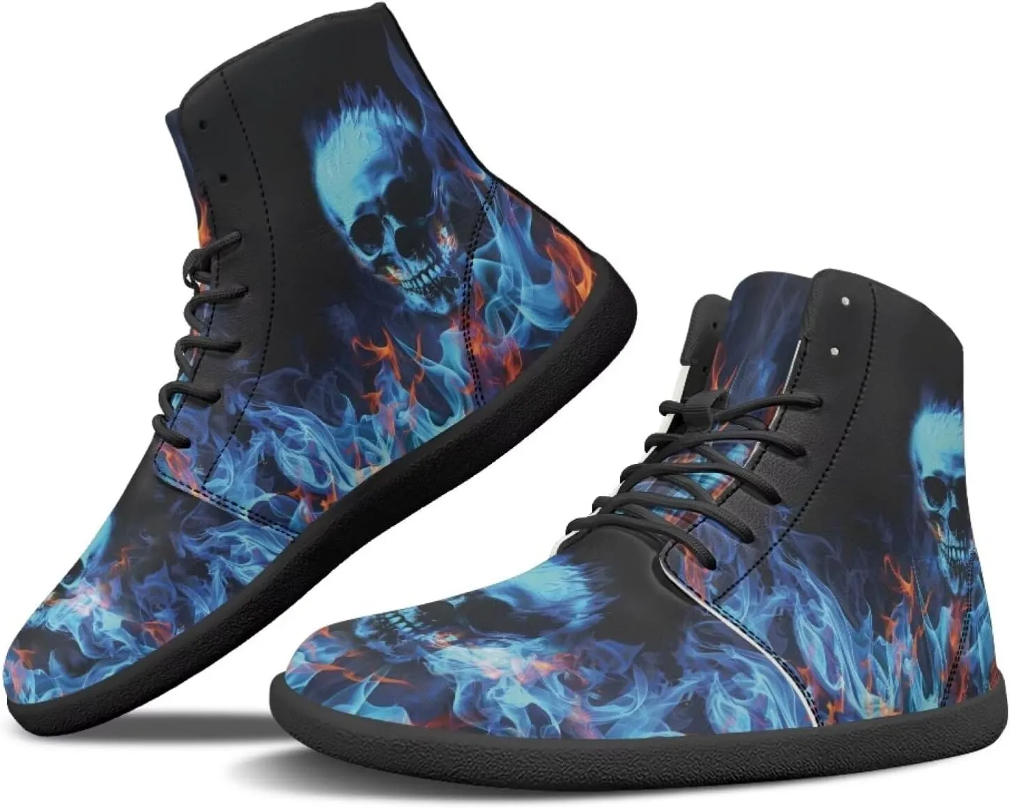 JoyLamoria Skull Platform Sneakers Casual Hi Sneakers Lace up High Top Shoes Hip Hop Gothic Leather Shoes,Black