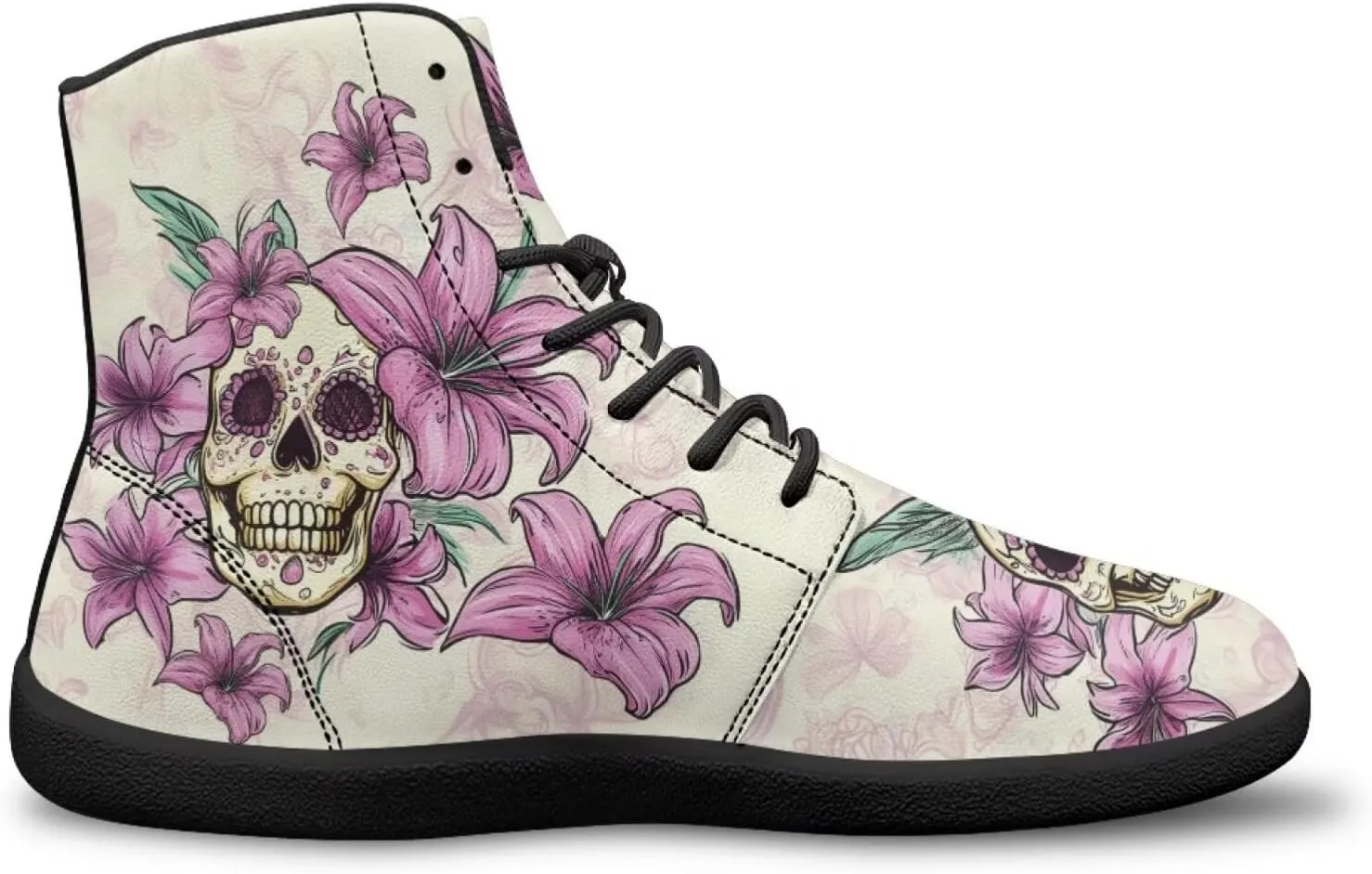 JoyLamoria Skull Platform Sneakers Casual Hi Sneakers Lace up High Top Shoes Hip Hop Gothic Leather Shoes,Black