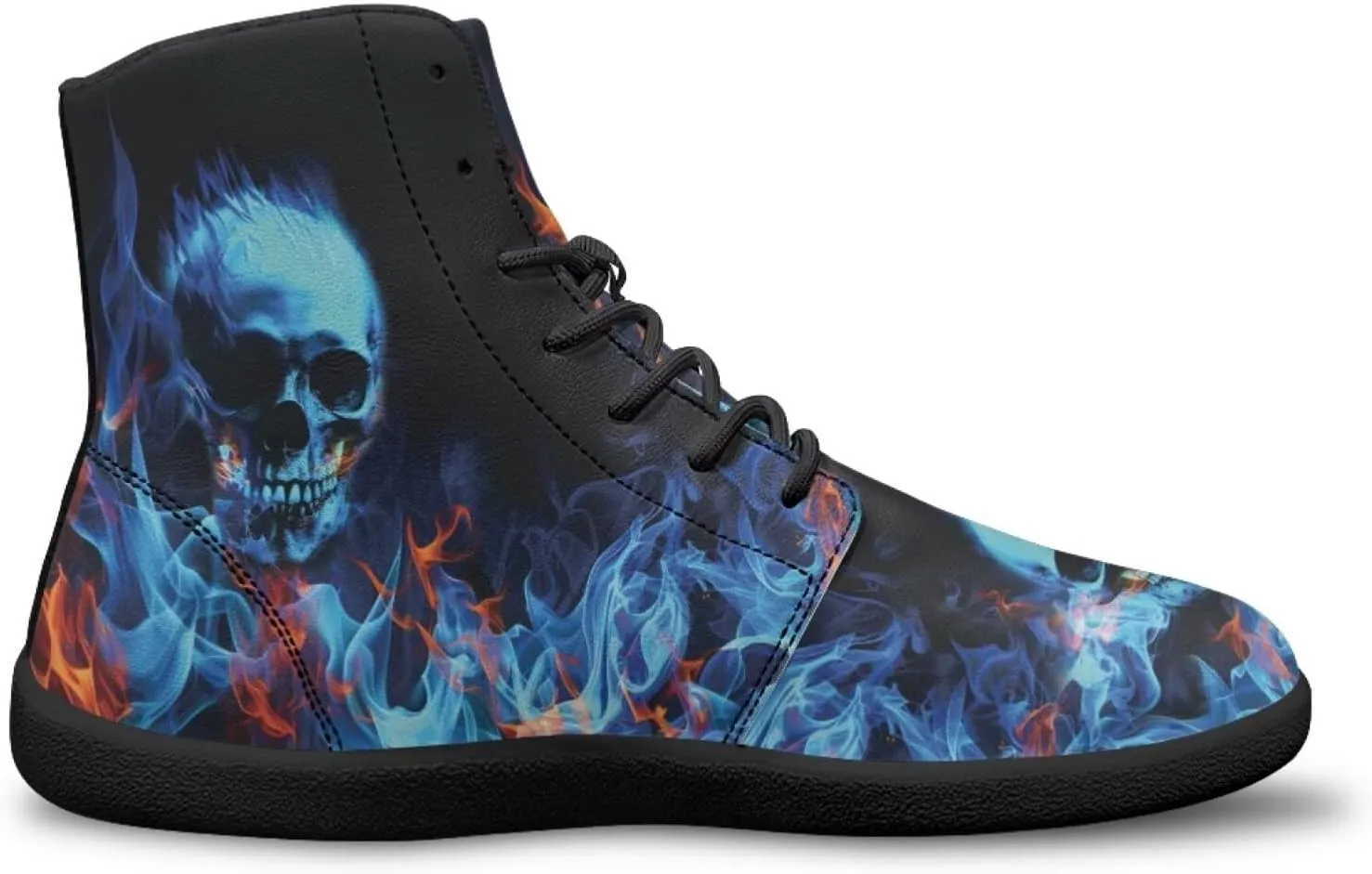 JoyLamoria Skull Platform Sneakers Casual Hi Sneakers Lace up High Top Shoes Hip Hop Gothic Leather Shoes,Black