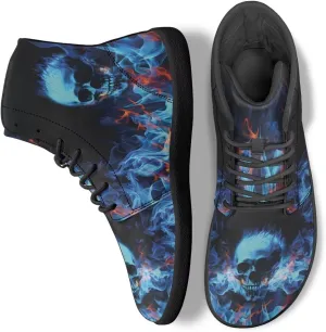 JoyLamoria Skull Platform Sneakers Casual Hi Sneakers Lace up High Top Shoes Hip Hop Gothic Leather Shoes,Black