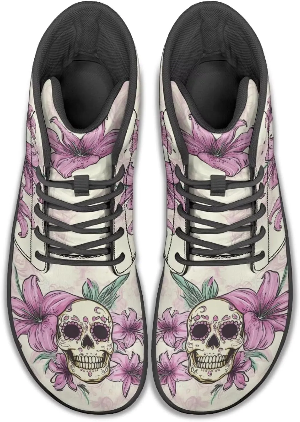 JoyLamoria Skull Platform Sneakers Casual Hi Sneakers Lace up High Top Shoes Hip Hop Gothic Leather Shoes,Black