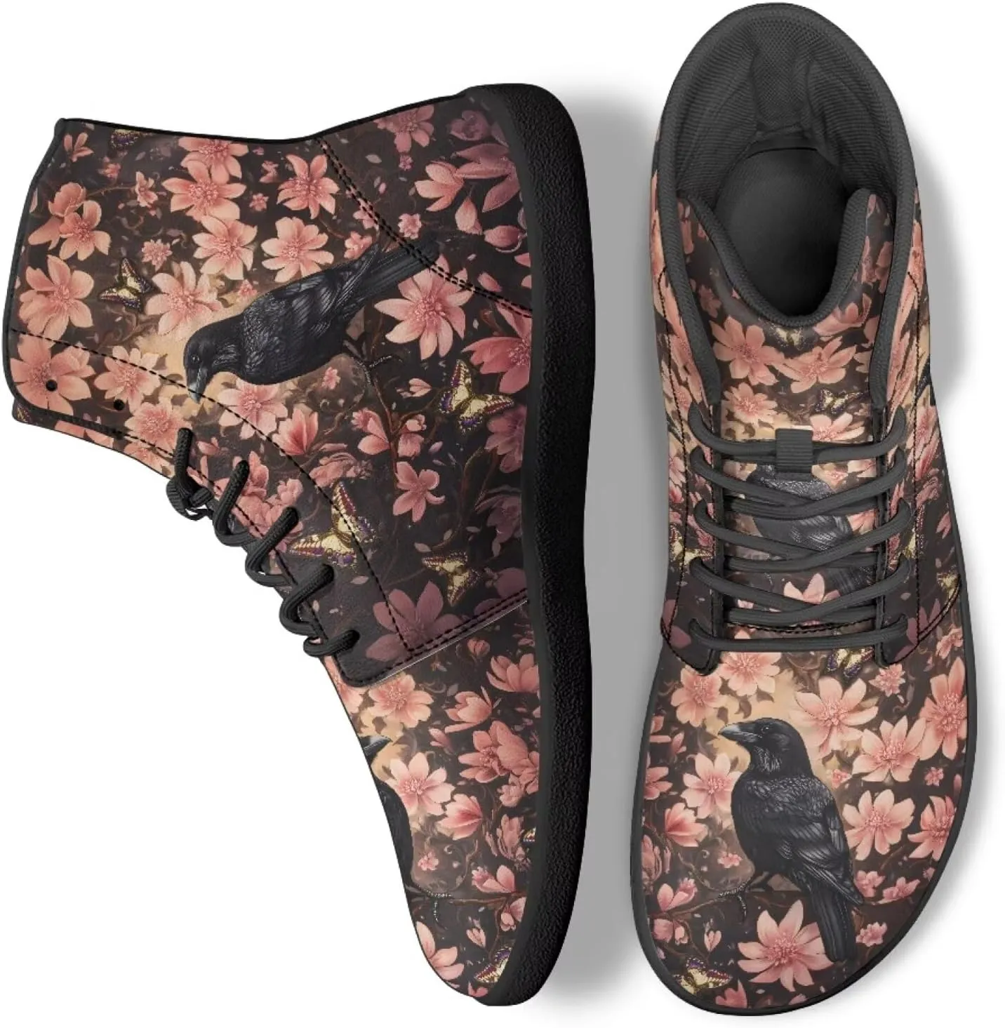 JoyLamoria Skull Rose High Top Sneakers Women Leather Causal Lace Shoes Fashion 2025 Walking Tennis Dress Shoe