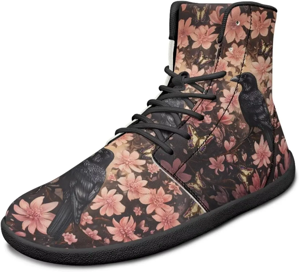 JoyLamoria Skull Rose High Top Sneakers Women Leather Causal Lace Shoes Fashion 2025 Walking Tennis Dress Shoe