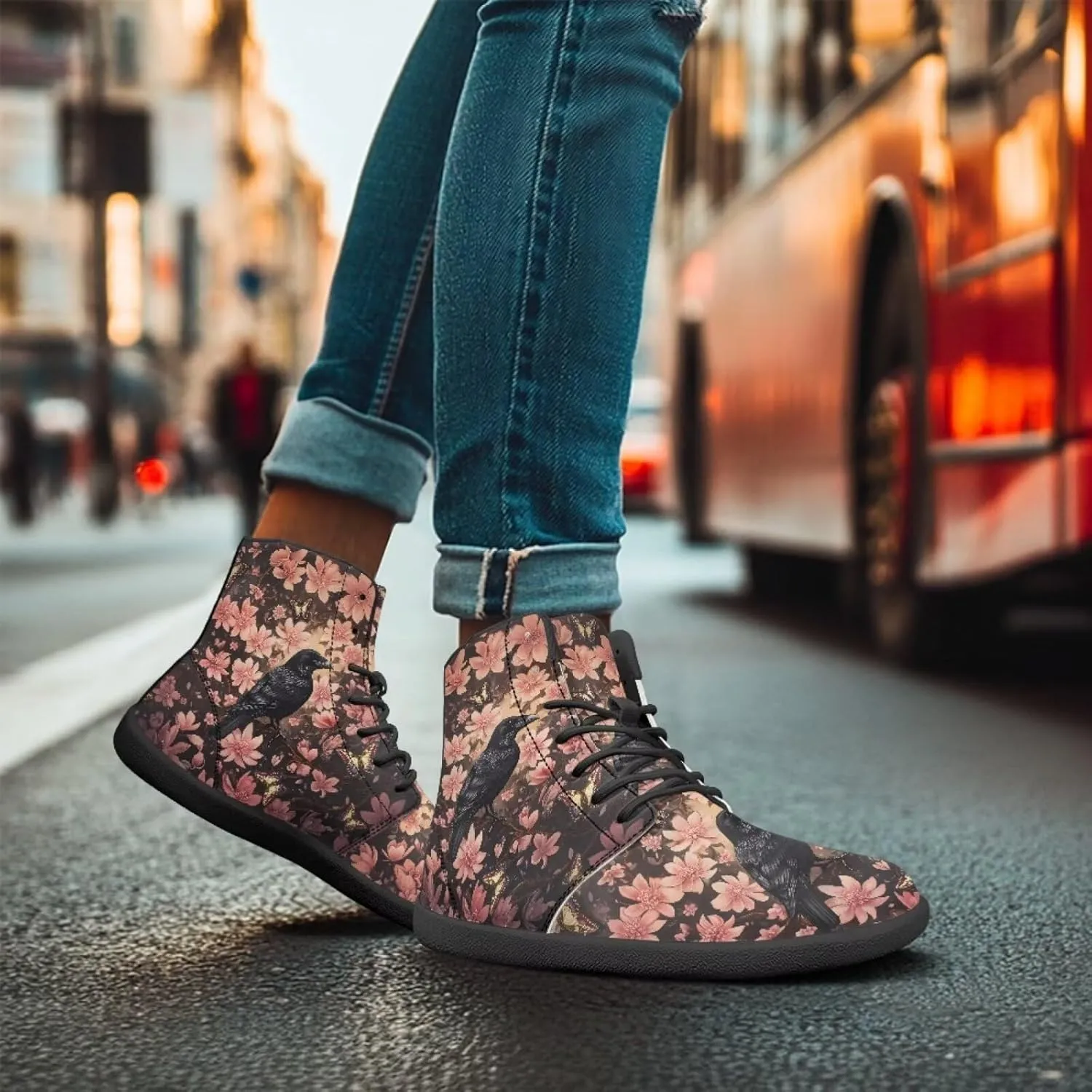 JoyLamoria Skull Rose High Top Sneakers Women Leather Causal Lace Shoes Fashion 2025 Walking Tennis Dress Shoe