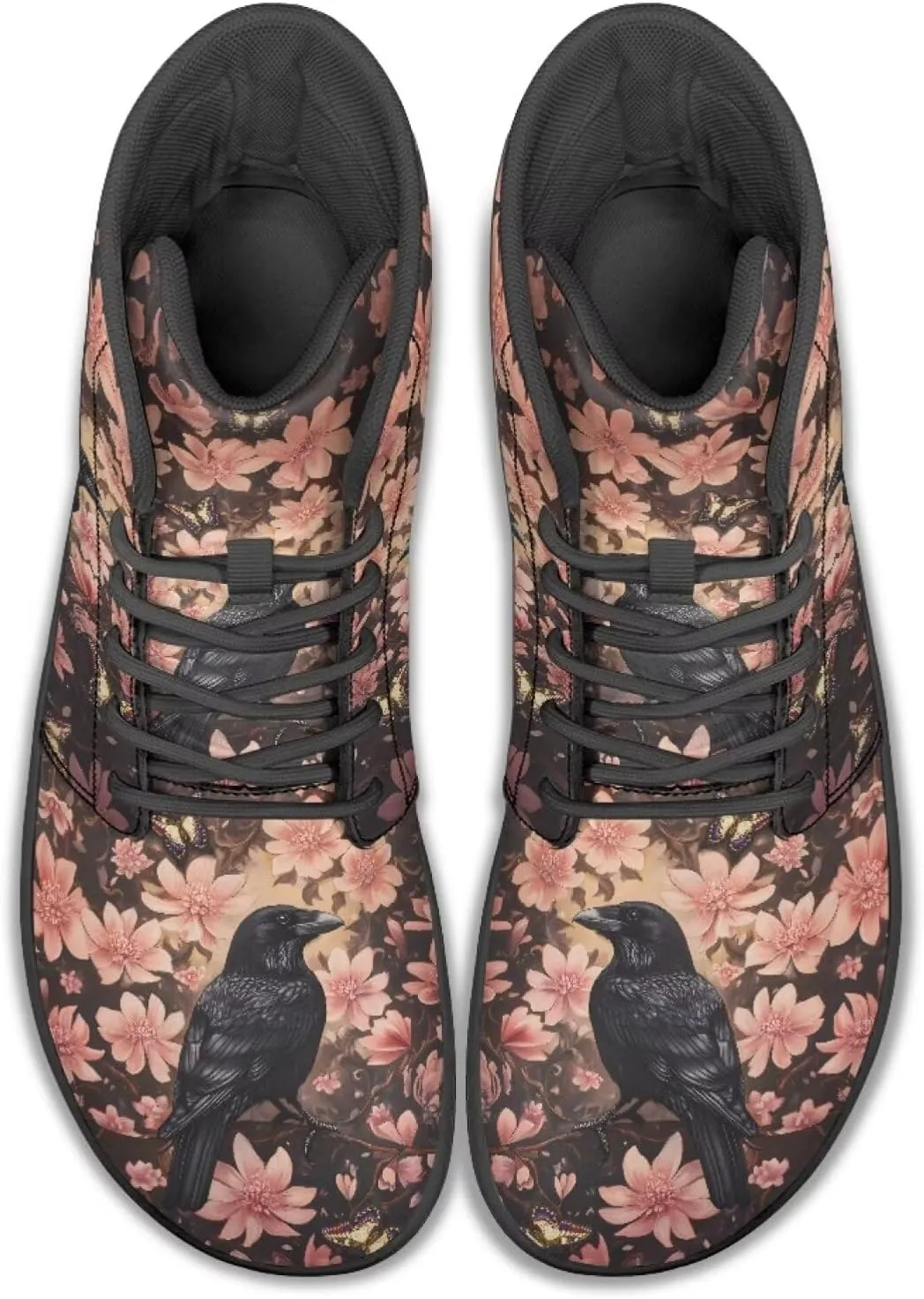 JoyLamoria Skull Rose High Top Sneakers Women Leather Causal Lace Shoes Fashion 2025 Walking Tennis Dress Shoe