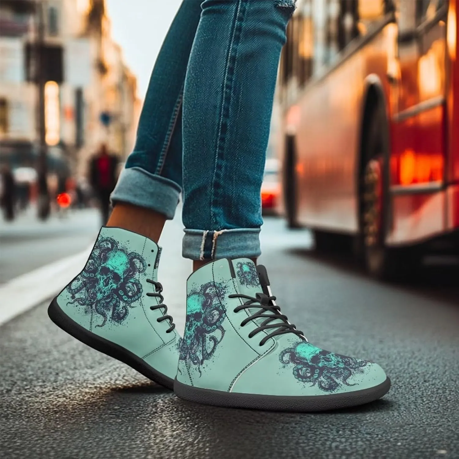 JoyLamoria Unisex High Top Shoes Laces Up Fashion Leather Skate Sneaker Mid Top Barefoot Shoes Lightweight,Marble Print