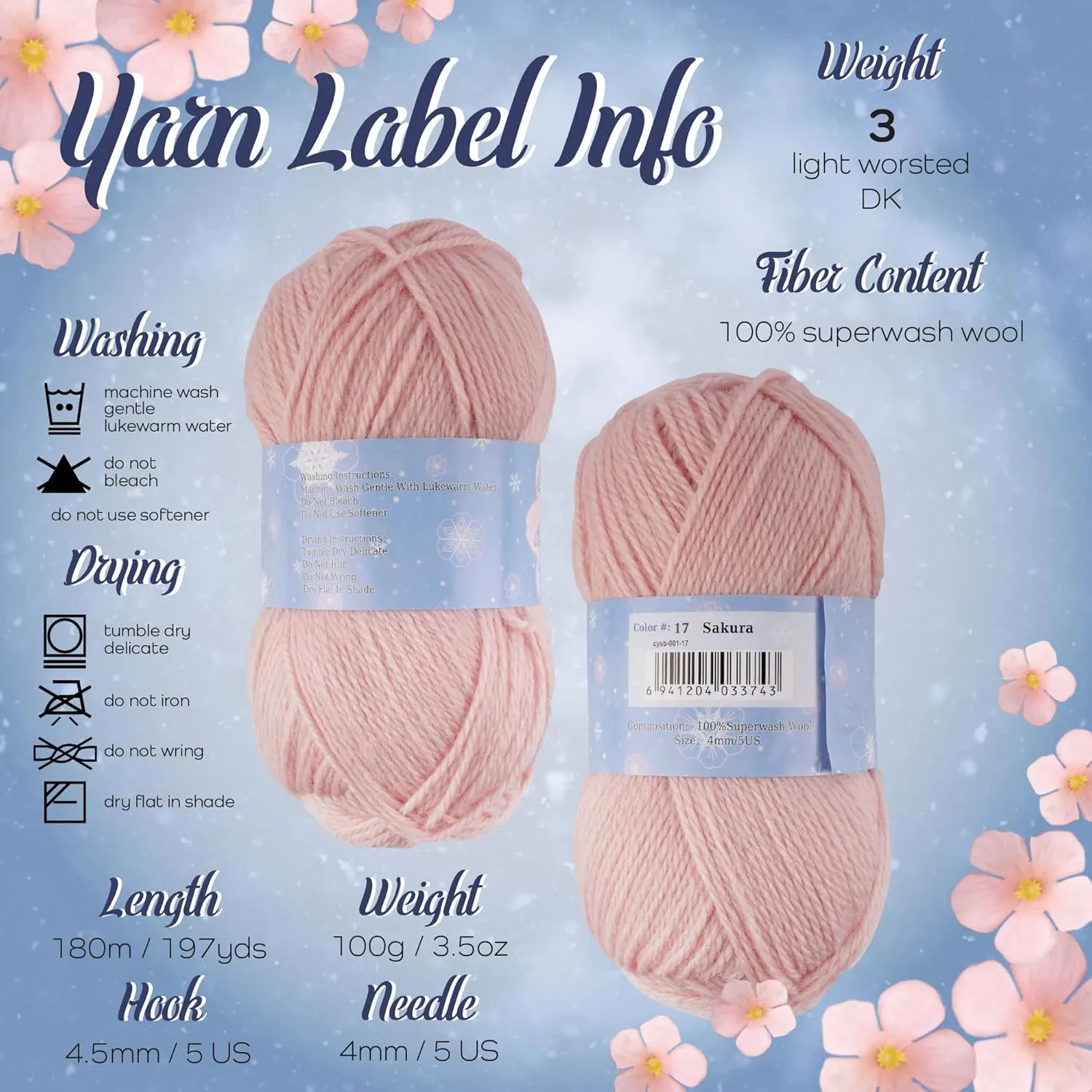 JubileeYarn Snow Blossom Yarn - DK Superwash Wool - Shades of Neutral Tones - 4 Skeins