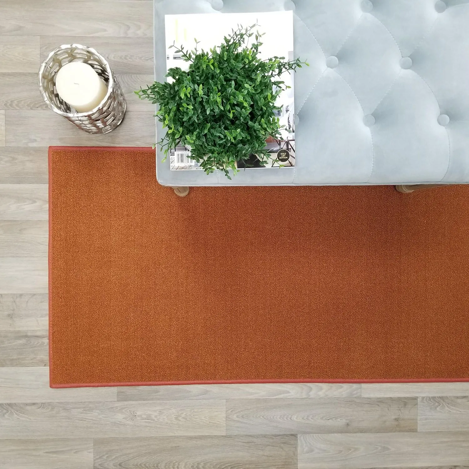 Kapaqua Custom Size Burnt-Orange Solid Plain Rubber Backed Non-Slip Hallway Stair Runner Rug Carpet 22 inch Wide Choose Your Length 22in X 5ft