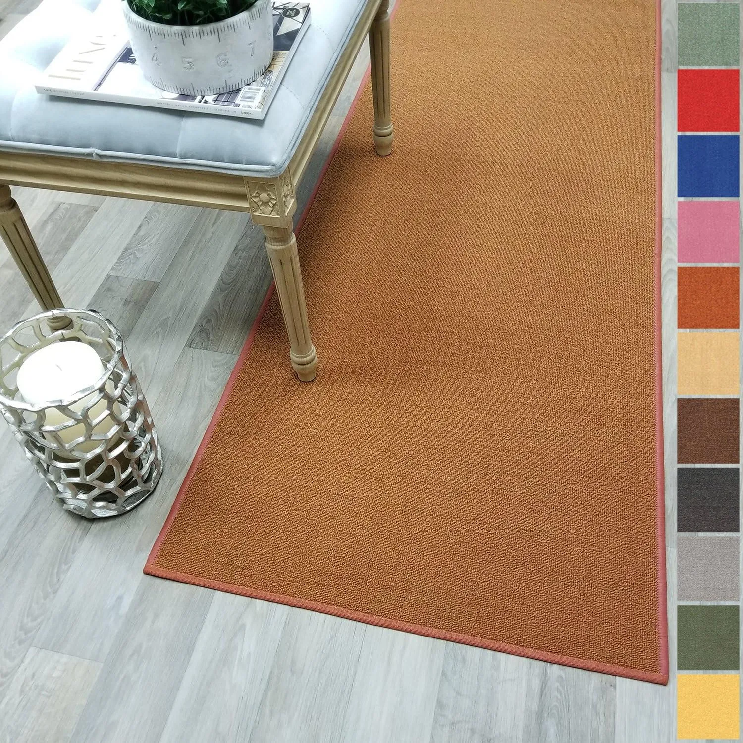 Kapaqua Custom Size Burnt-Orange Solid Plain Rubber Backed Non-Slip Hallway Stair Runner Rug Carpet 22 inch Wide Choose Your Length 22in X 5ft