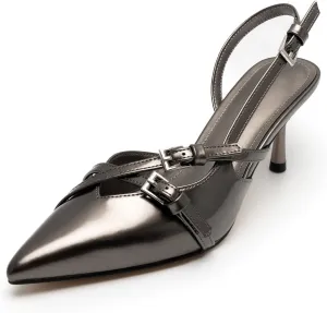 KaroNairy Kitten Heels for Women Pointed Toe Slingback Heels Closed Toe Wedding Dress Pumps with Buckles