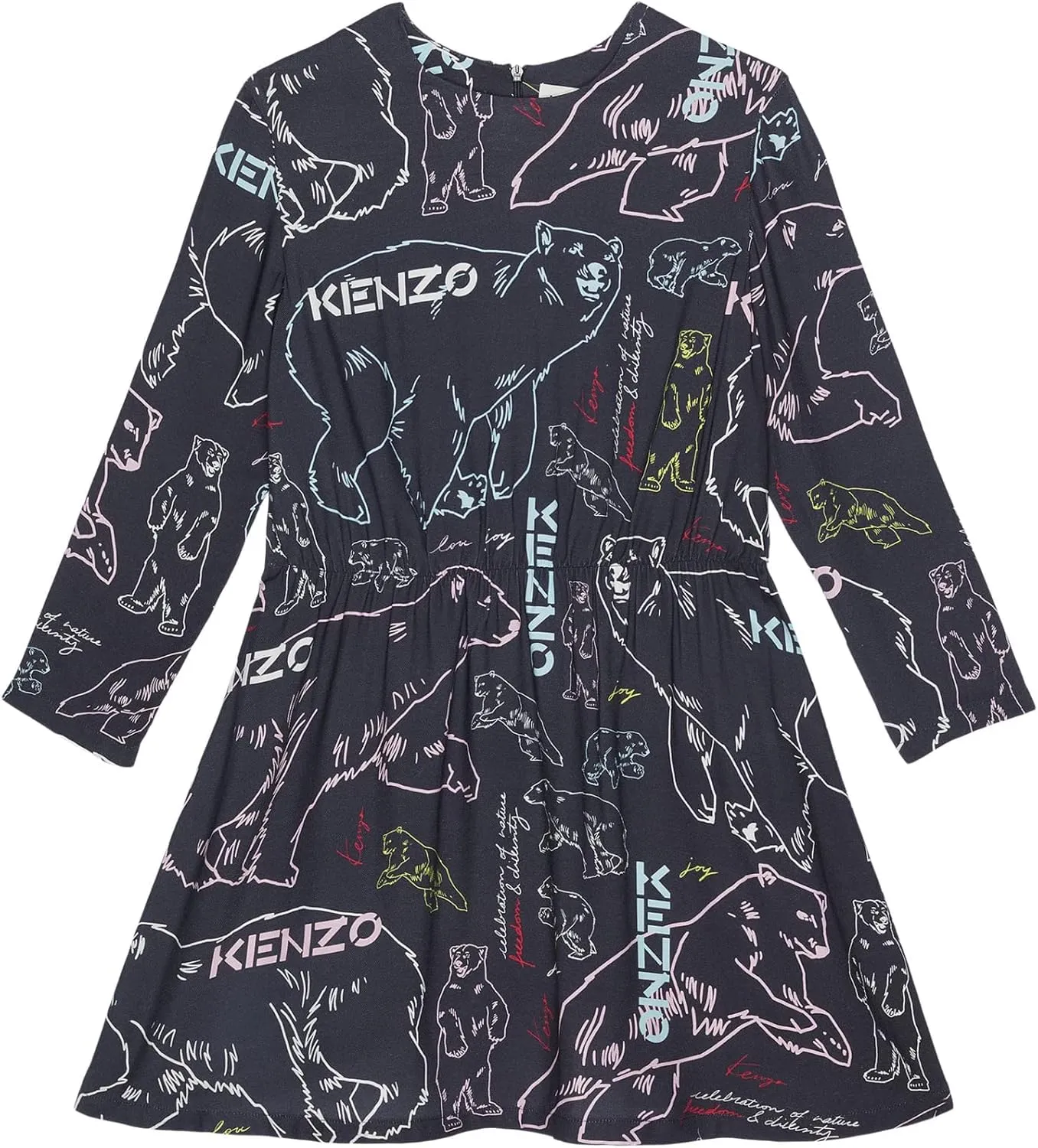 Kenzo Girl's All Over Polar Bears Print Long Sleeve Dress (Little Kids/Big Kids) Dark Grey 8A (8 Big Kid)