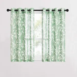 KGORGE Window Curtains 54" Long Farmhouse Leaf Pattern Faux Linen Sheer, Grommet Perfect Balance Light & Privacy Window Decor Panels for Bedroom/Flat, 50" Wide