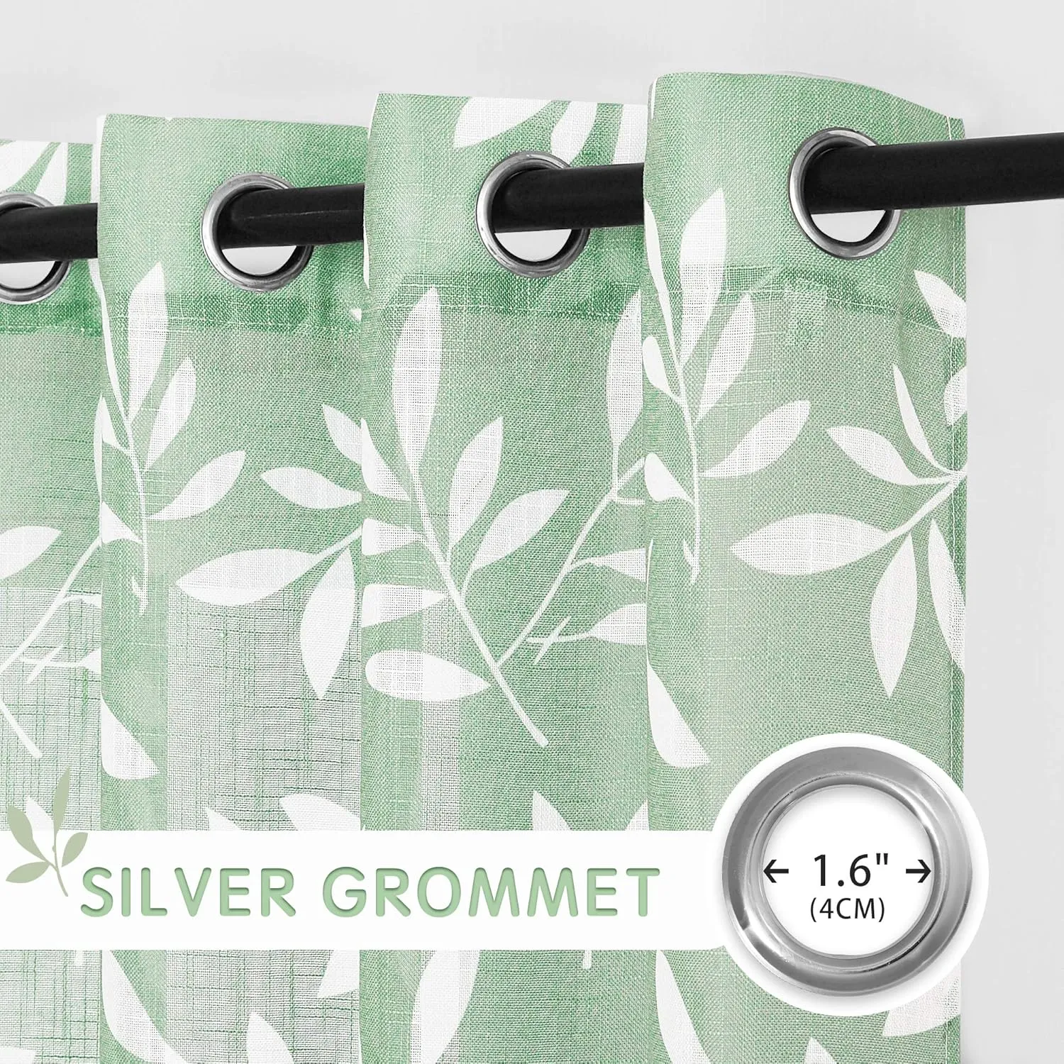 KGORGE Window Curtains 54" Long Farmhouse Leaf Pattern Faux Linen Sheer, Grommet Perfect Balance Light & Privacy Window Decor Panels for Bedroom/Flat, 50" Wide