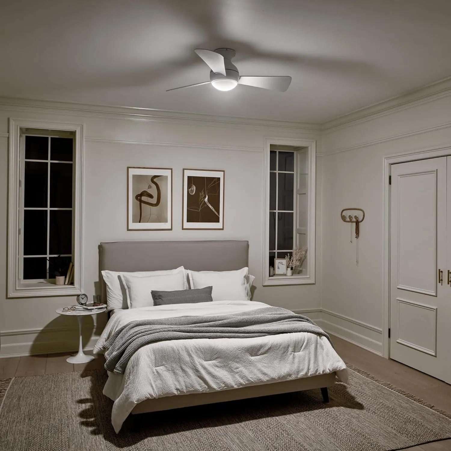 Kichler 330151MWH 44 Inch Sola Ceiling Fan LED, 3 Speed Wall Control Full Function, Matte White Finish with Matte White Blades