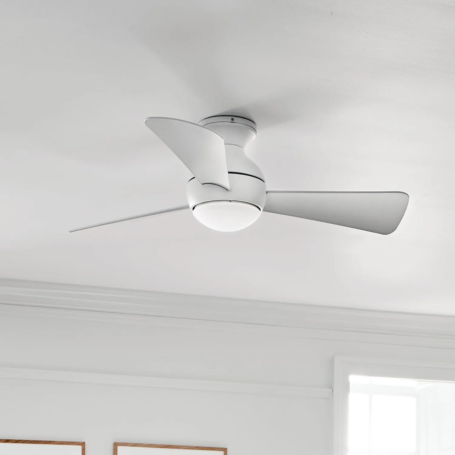 Kichler 330151MWH 44 Inch Sola Ceiling Fan LED, 3 Speed Wall Control Full Function, Matte White Finish with Matte White Blades