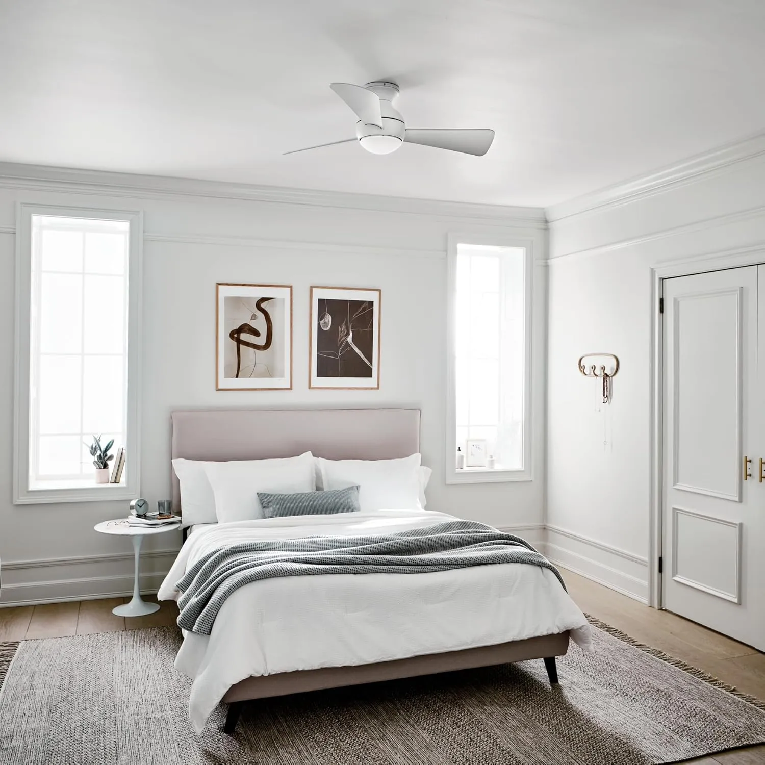 Kichler 330151MWH 44 Inch Sola Ceiling Fan LED, 3 Speed Wall Control Full Function, Matte White Finish with Matte White Blades
