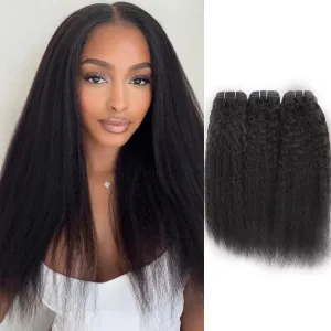 Kinky Straight Bundles Human Hair 100% Virgin Remy Brazilian 16 18 20 Inch Yaki 3 Bundles For Women Natural Black Color