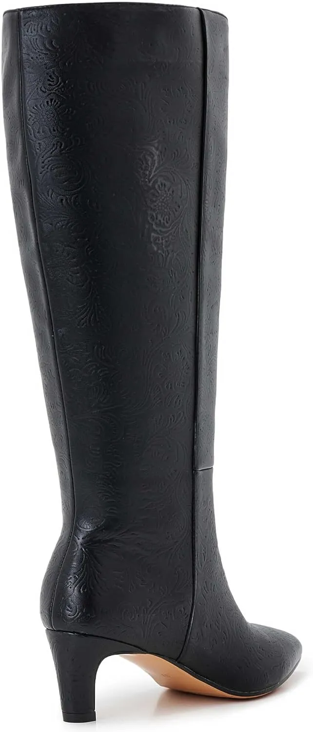 Kitten Heel Boots For Women Knee High Boots Low Heels Wide Calf Pointed Toe Stiletto