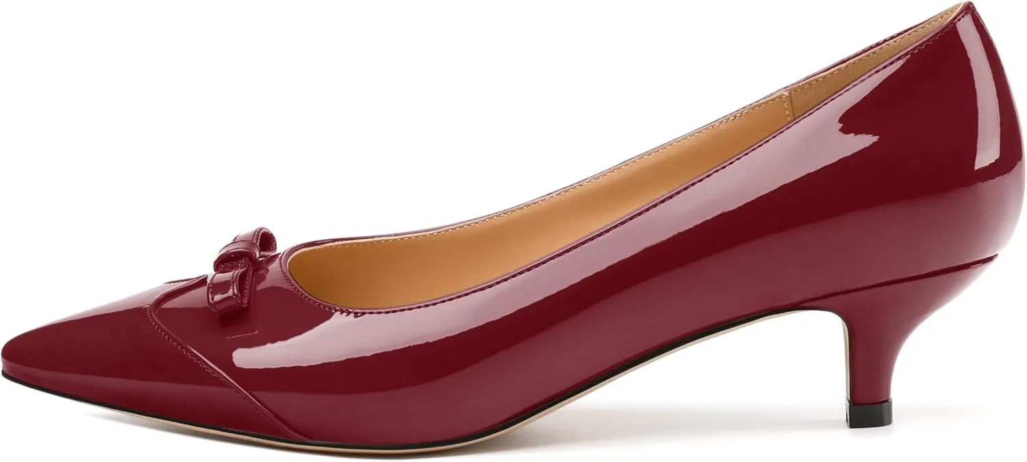 Kitten Heels for Women, Pointed Toe Kitten Low Heels Bow Tie Women's Pumps, Comfortable Dress Wedding Office Daily Shoes