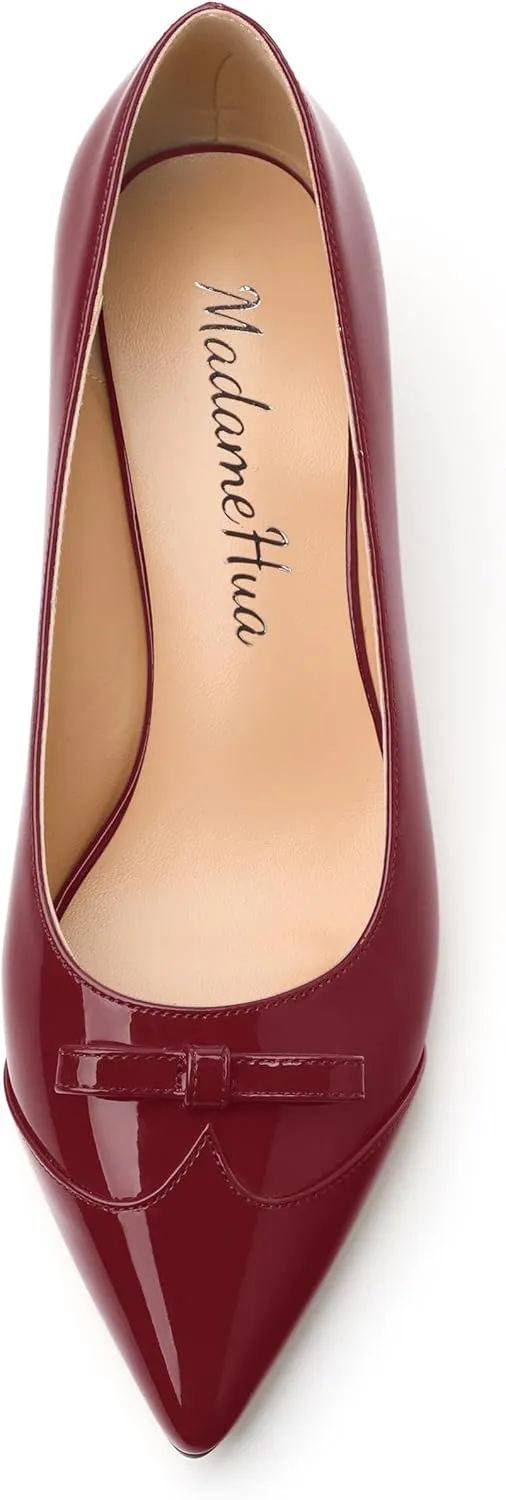 Kitten Heels for Women, Pointed Toe Kitten Low Heels Bow Tie Women's Pumps, Comfortable Dress Wedding Office Daily Shoes