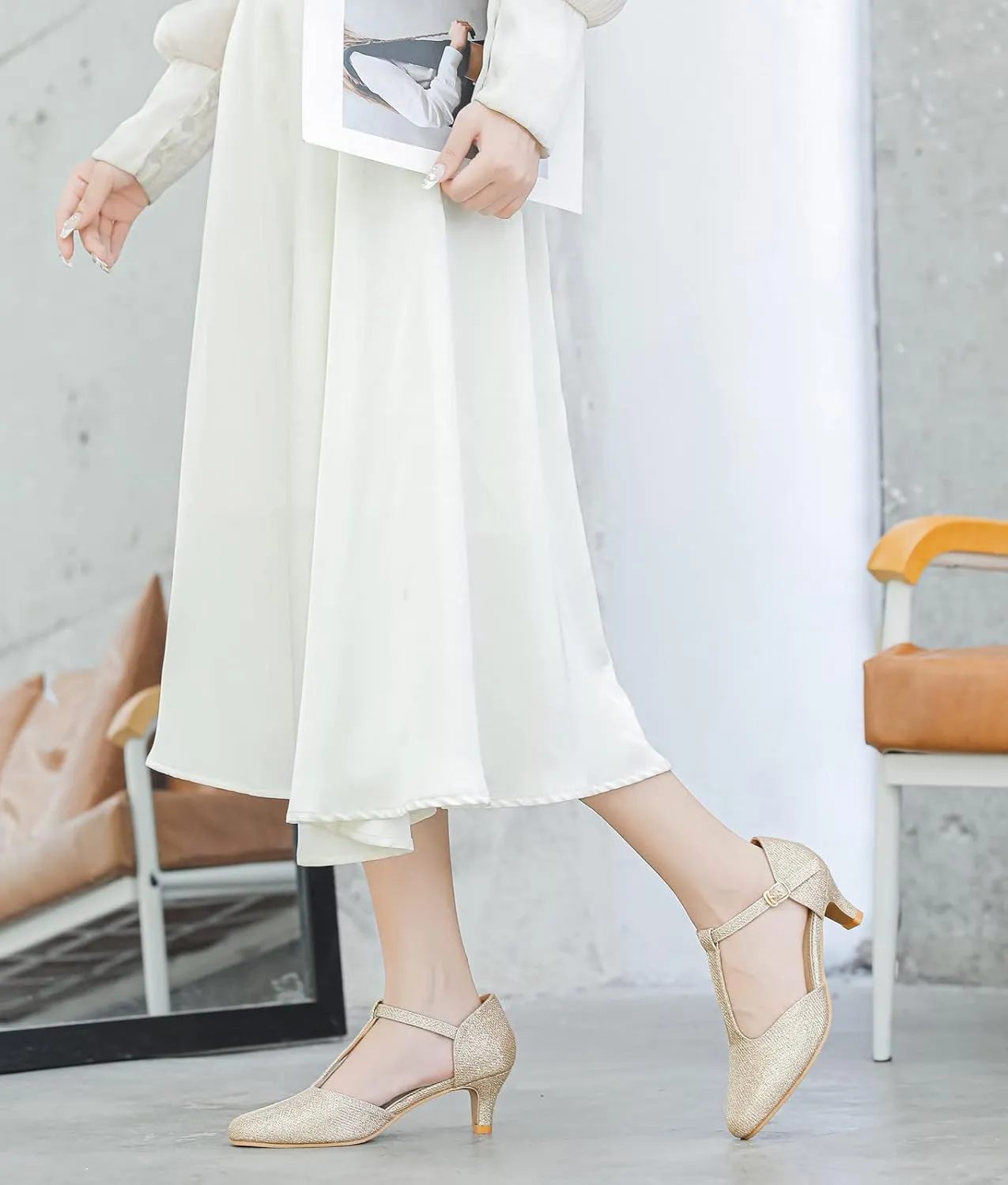 kkdom Women's Closed Toe T-Strap Low Heel Mary Jane Pumps Wedding Dress Shoes