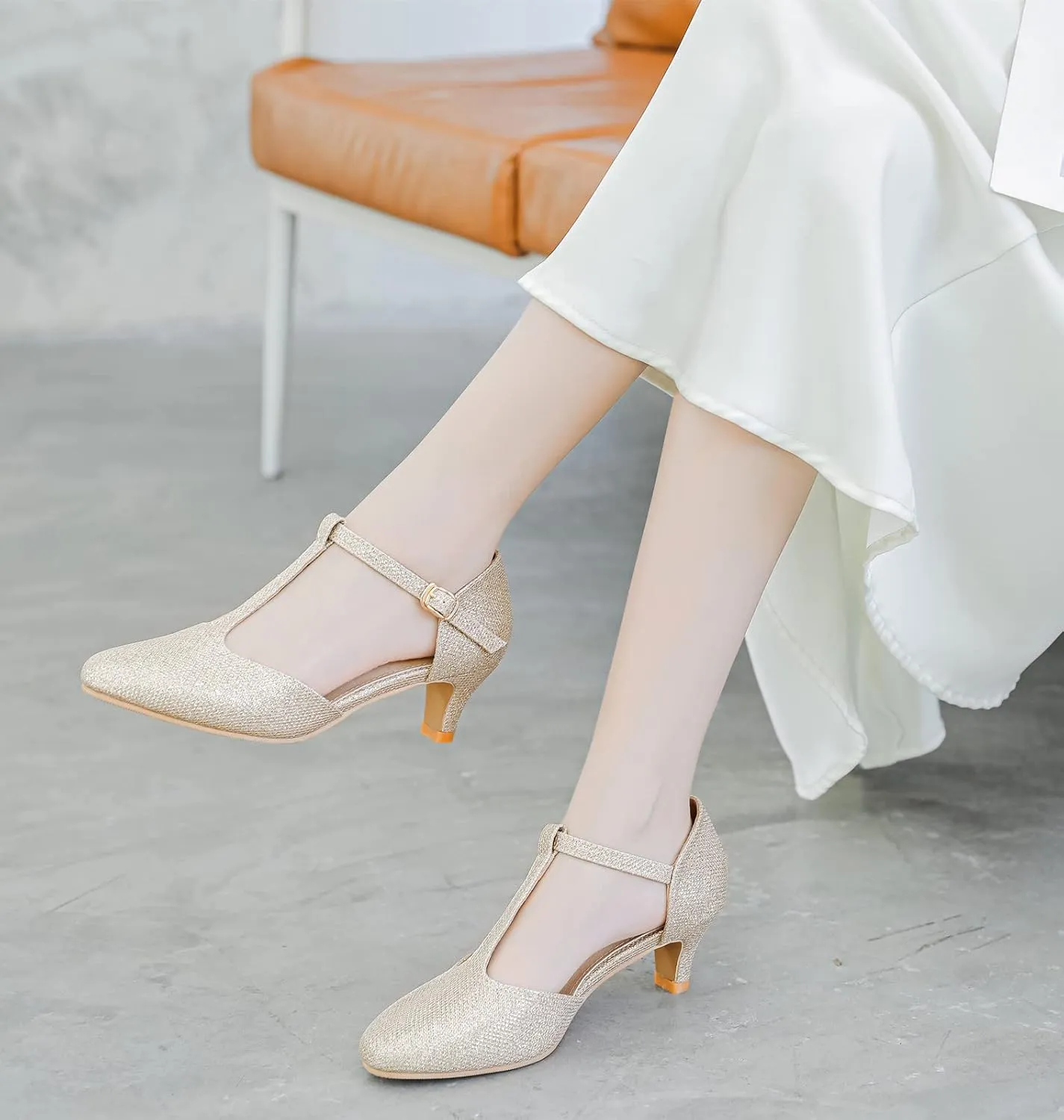 kkdom Women's Closed Toe T-Strap Low Heel Mary Jane Pumps Wedding Dress Shoes