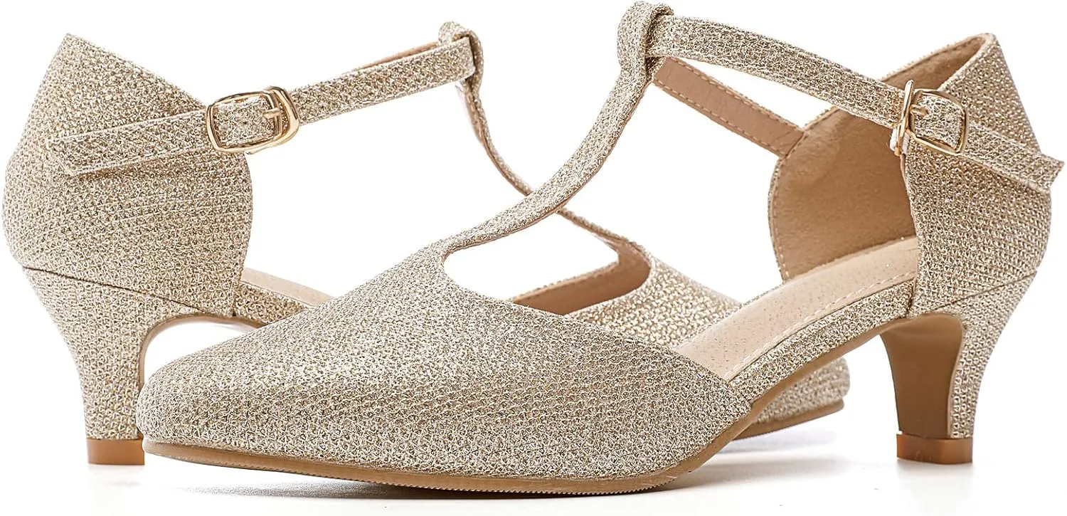 kkdom Women's Closed Toe T-Strap Low Heel Mary Jane Pumps Wedding Dress Shoes