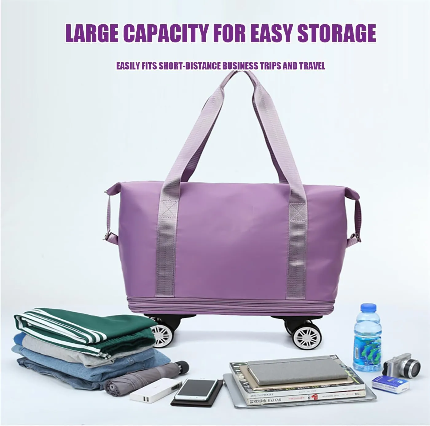 Klarson Expandable Travel Duffel Bag with Wheels, Light Purple