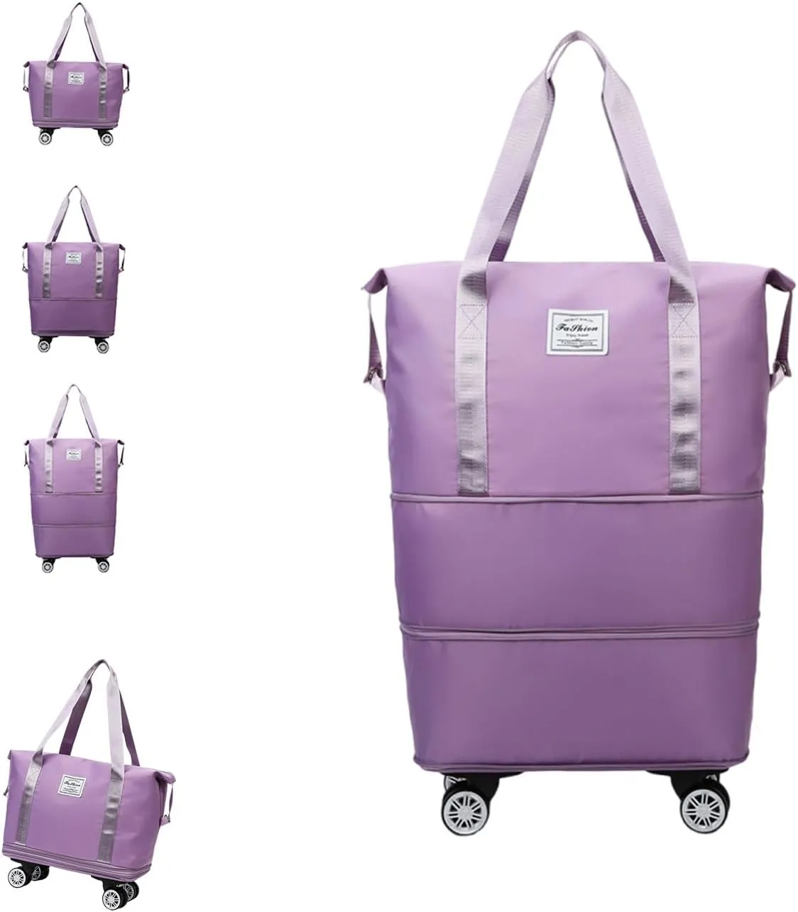 Klarson Expandable Travel Duffel Bag with Wheels, Light Purple