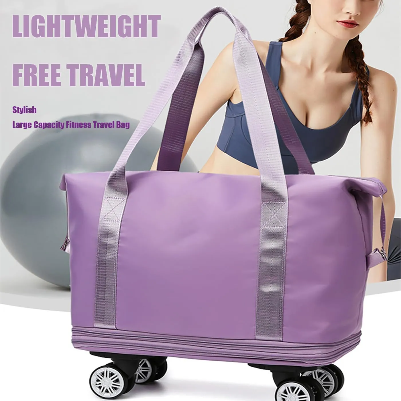 Klarson Expandable Travel Duffel Bag with Wheels, Light Purple