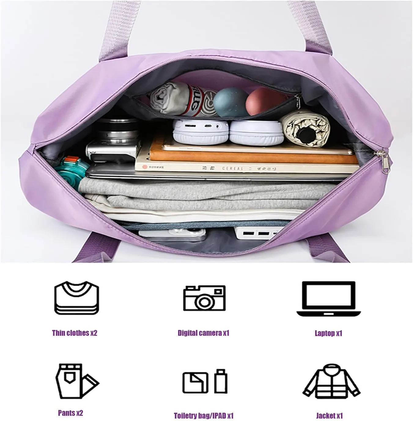 Klarson Expandable Travel Duffel Bag with Wheels, Light Purple