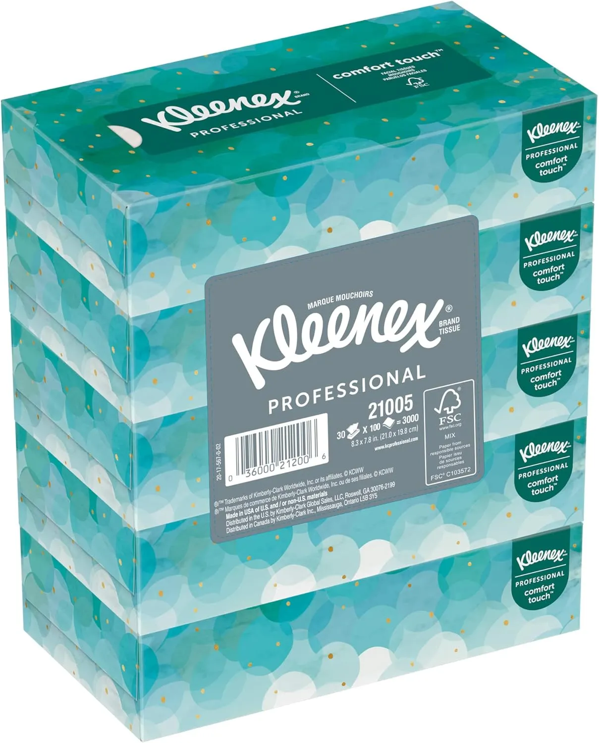 Kleenex® Professional Facial Tissue for Business (21005), Flat Tissue Boxes, 6 Bundles/Case, 5 Boxes/Bundle, 100 Tissues/Box