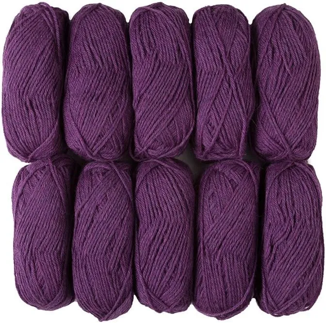 Knit Picks Wool of The Andes Yarn Pack - 10 Skeins of Purple 100% Wool Worsted Weight Yarn (Amethyst Heather)
