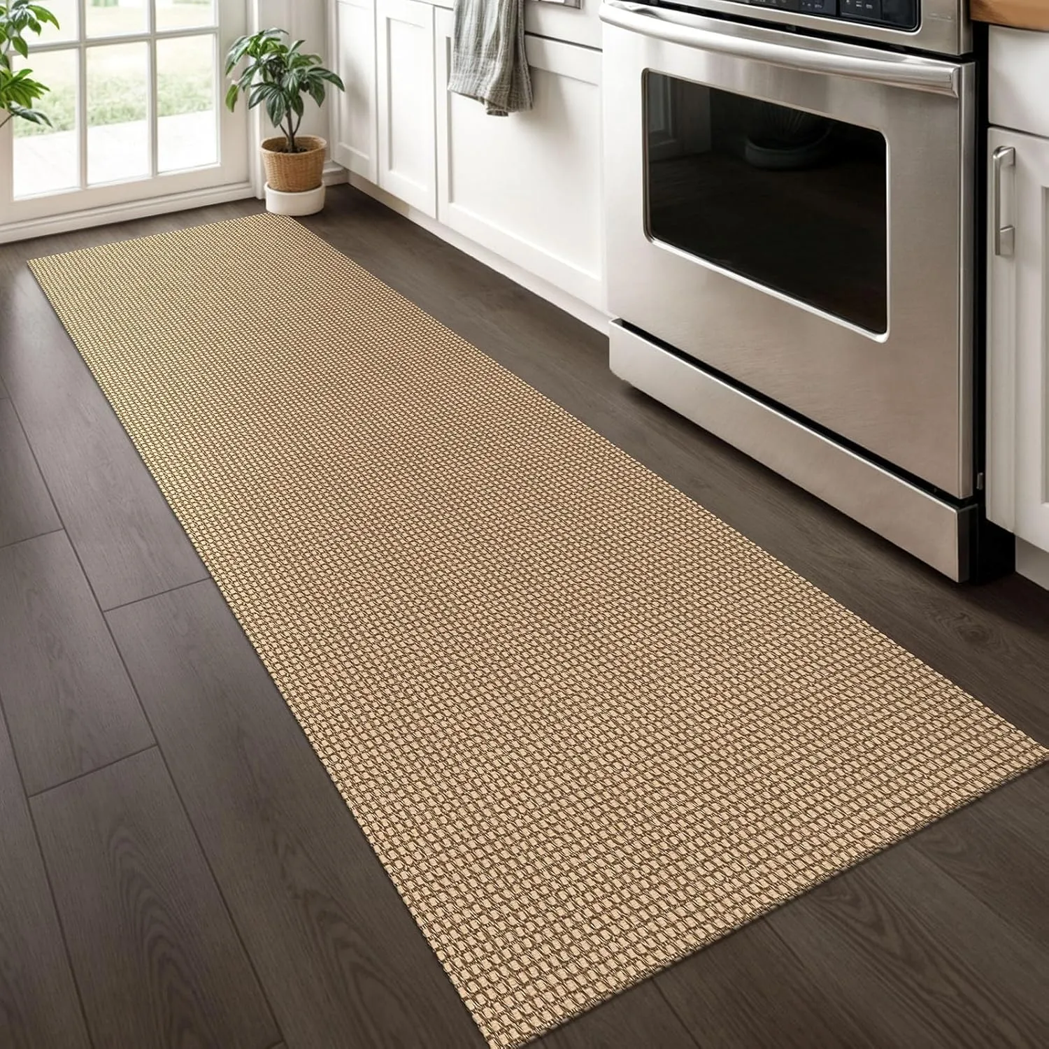 KOZYFLY Boho Runners for Hallways 2x6 ft Washable Kitchen Runner Non Slip Rubber Backed Hall Runners Cotton Entryway Runner Rugs Floor Carpet for Indoor Backdoor Bedroom Kitchen, Tan/Orange/Brown
