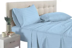 KRISHNA 5 Piece Premium Split King Sheet Set for Sleep Number Adjustable Bed, 100% Egyptian Cotton Deep Pocket Fitted Sheet Fits Upto 16" Mattress, Light Blue Stripe