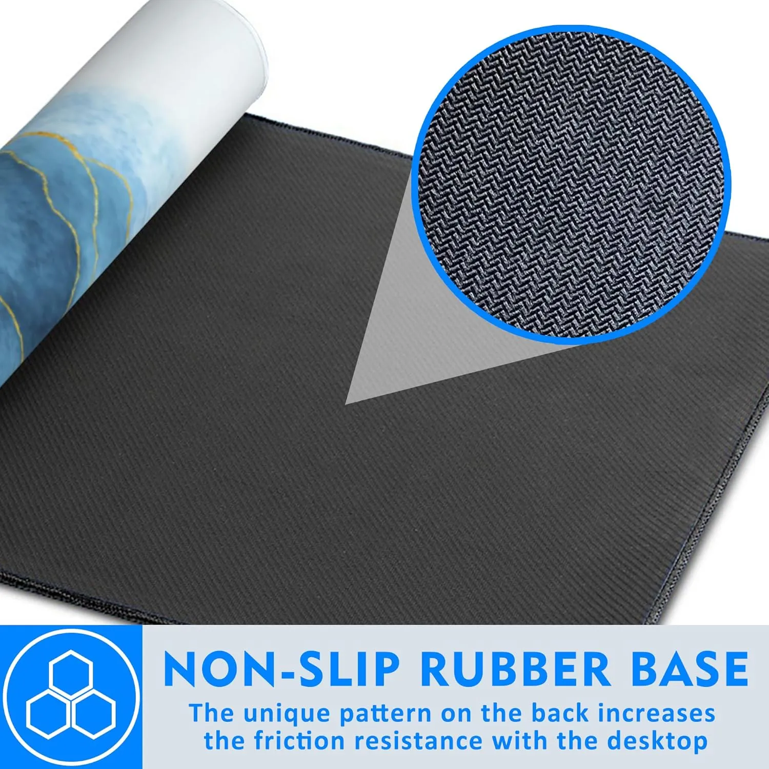 Large Mouse Pad Extended Gaming Desk Mat Abstract Blue Marble Gaming Office Home Mousepad Keyboard Mouse Mat,Non-Slip Rubber Base 35.4x15.7 Inch Mousepads