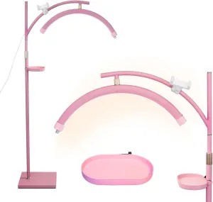 Lash Light Esthetician Lamp for Lash Extensions - LED Floor Lash Lamp Half Moon Ring Facial Light for Eyelash Tech with Pallets & Phone Holder Light for Tattoo Artists, Nail Tech X Pink