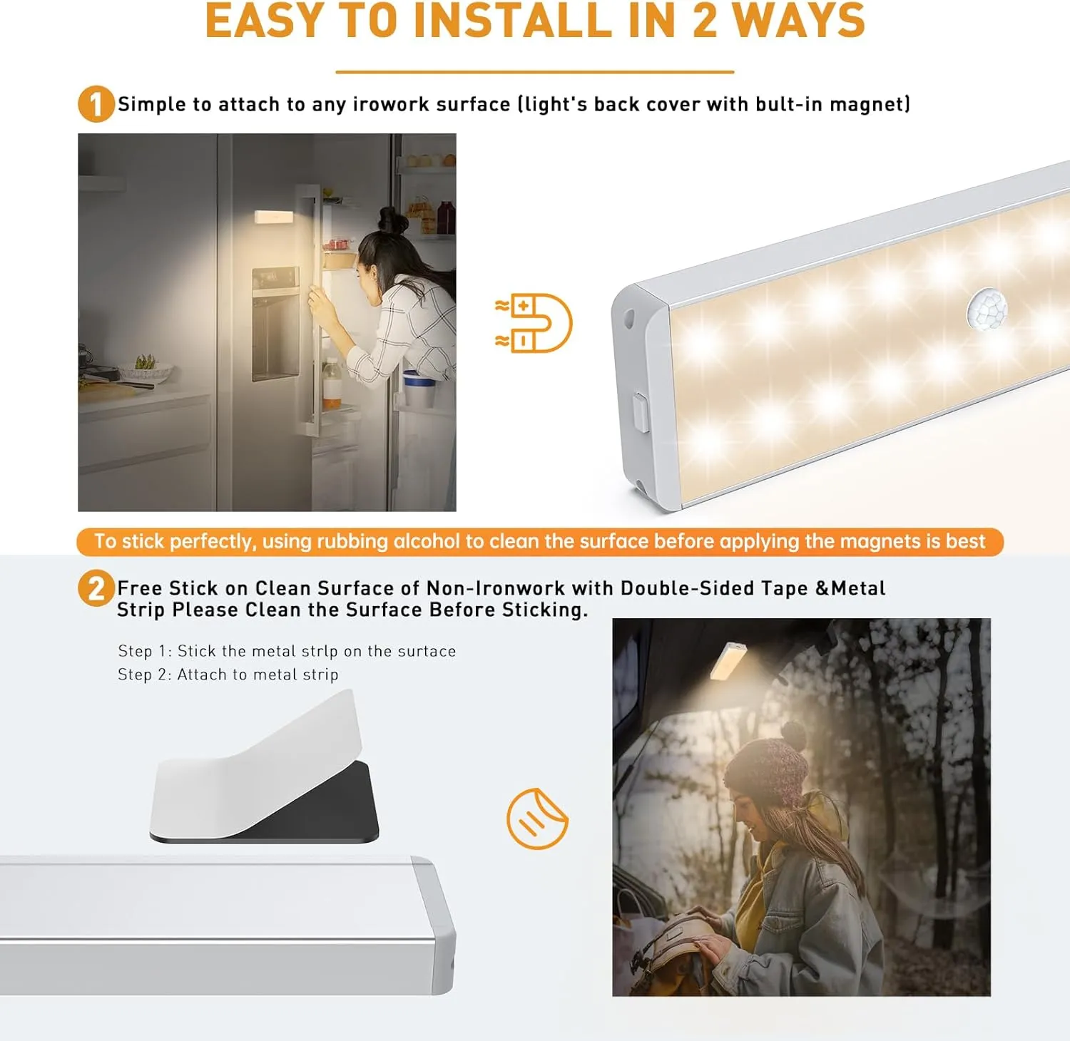 LED Closet Light, 20LEDs Rechargeable Motion Sensor Under Cabinet Lighting with Remote Control, Wireless Stick-Anywhere Night Safe Light Bar for Wardrobe,Kitchen-3 Pcs,Warm White