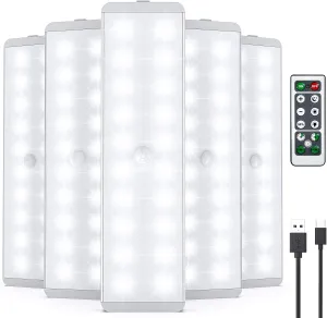 LED Closet Light, 5 Pcs Dimmer USB Rechargeable Motion Sensor Light Under Cabinet Lighting with Remote Control, Wireless Stick-Anywhere Night Safe Light Bar for Wardrobe,Kitchen