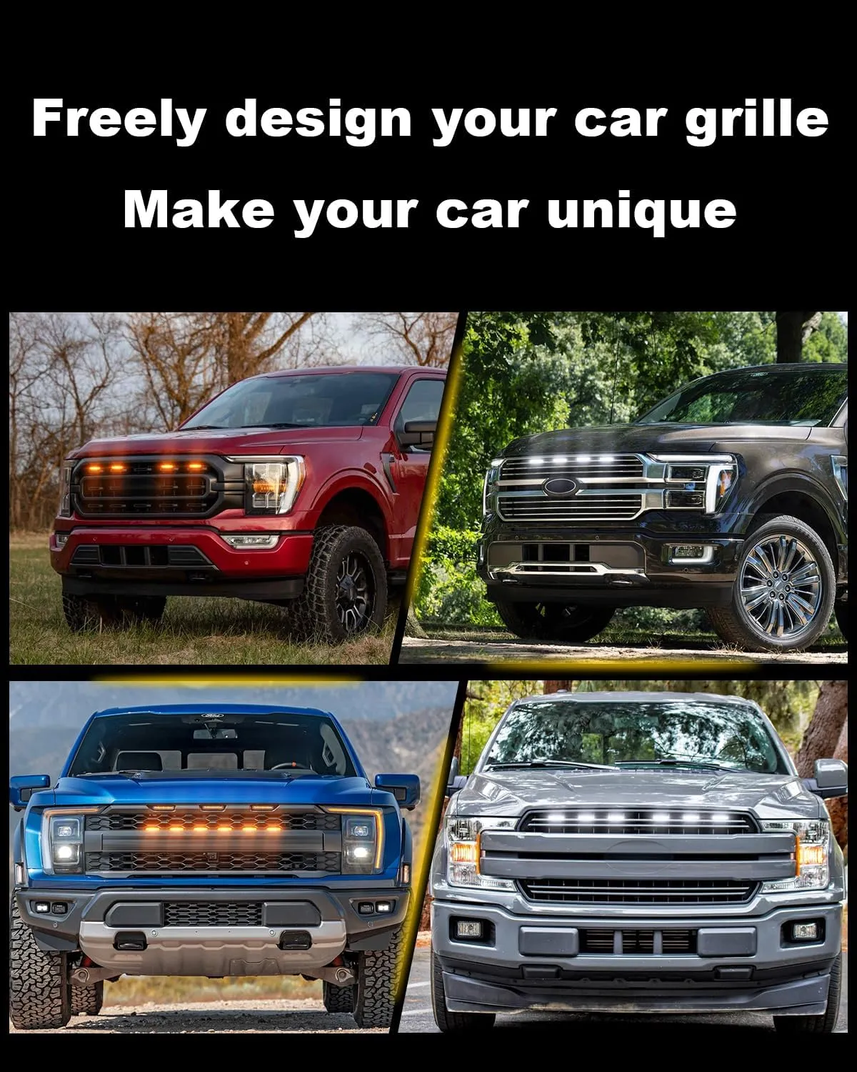 LED Front Grill Lights for 2024 2025 F150 Grille Accessories 2018-2023 F150 Warning lamp(Amber Lights, 6)