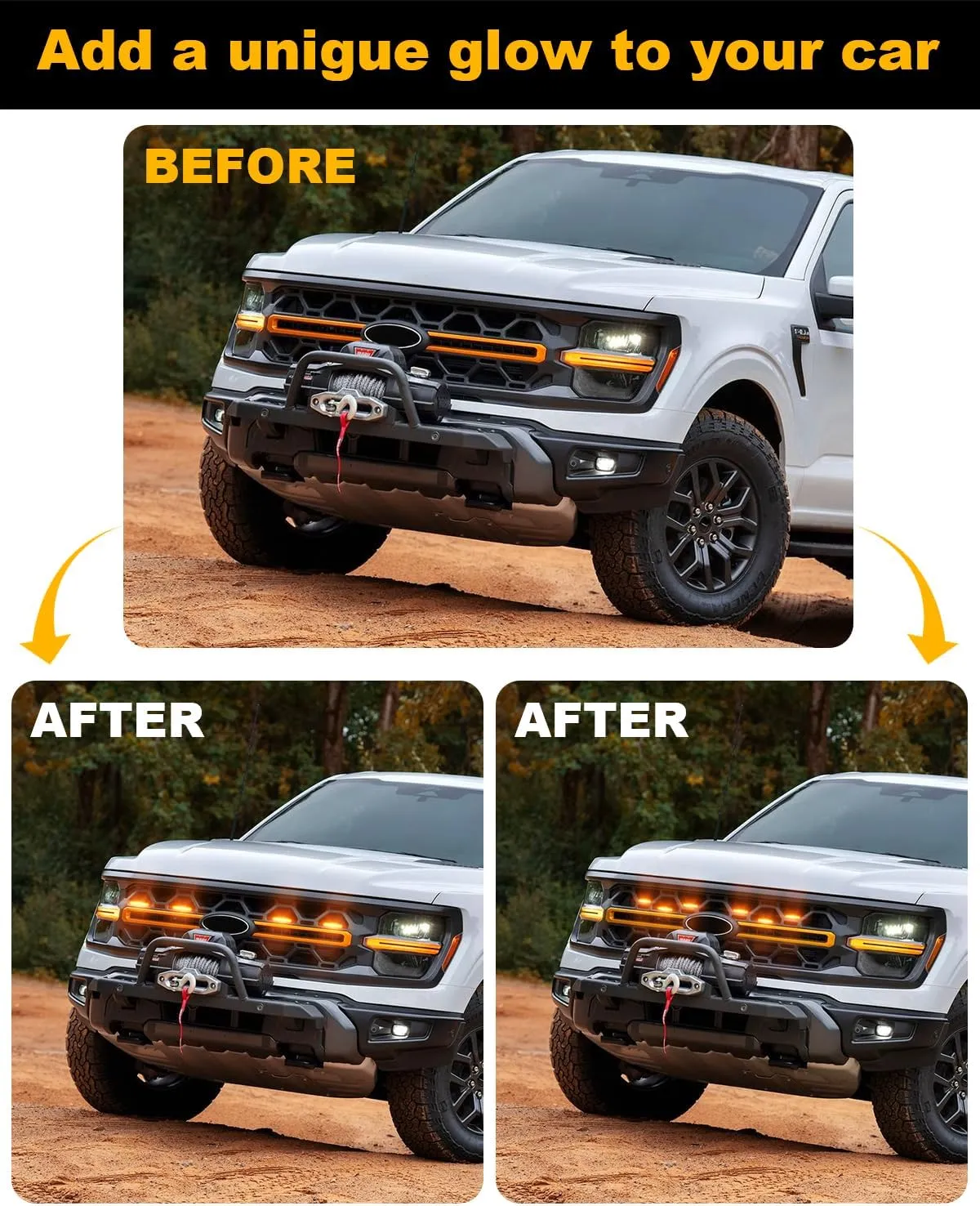 LED Front Grill Lights for 2024 2025 F150 Grille Accessories 2018-2023 F150 Warning lamp(Amber Lights, 6)
