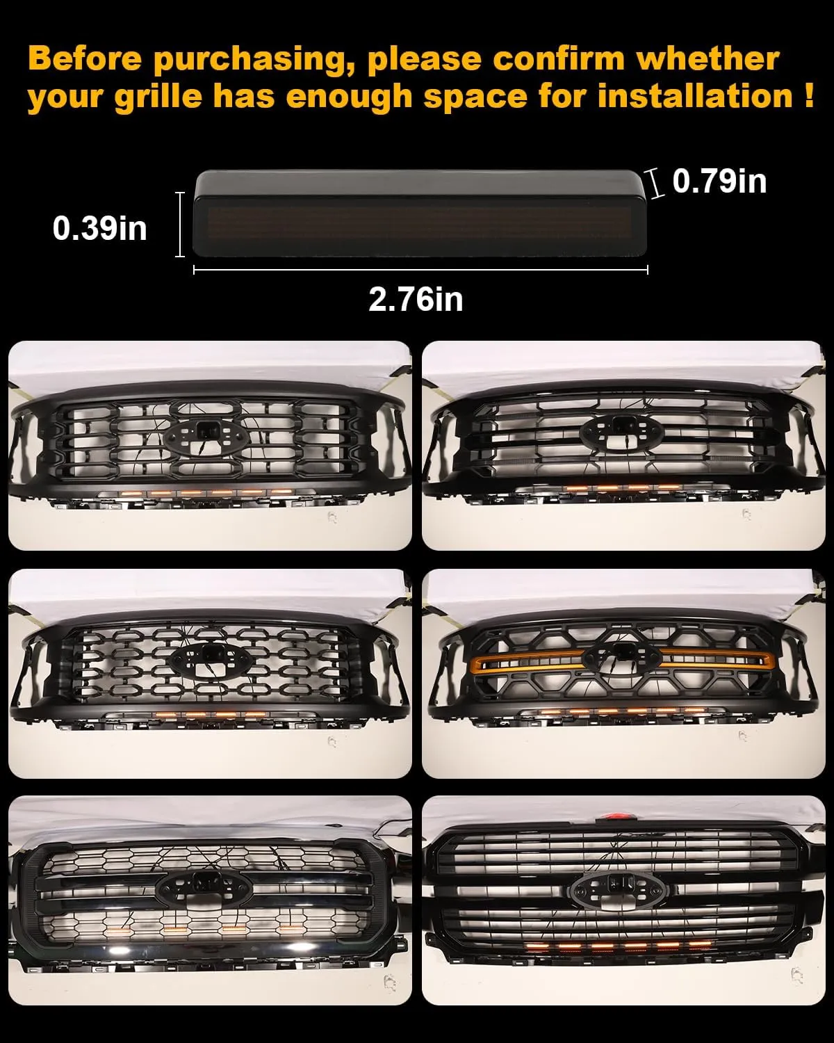LED Front Grill Lights for 2024 2025 F150 Grille Accessories 2018-2023 F150 Warning lamp(Amber Lights, 6)