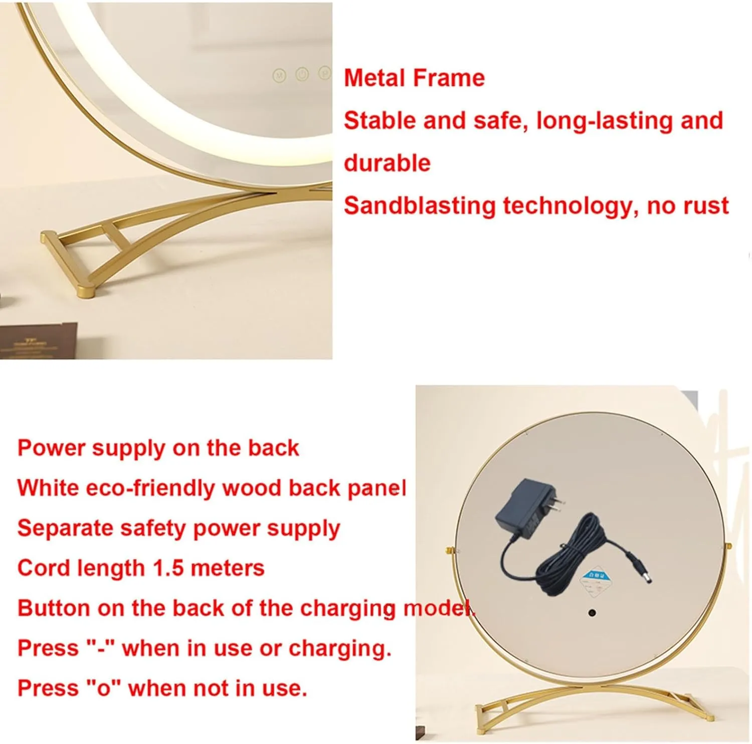 LED Lighted Tabletop Makeup Mirror with 360° Rotation,3 LED Light Strips/Round Dressing Table Mirror for Flawless Makeup Application